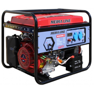 Generator curent electric Media Line , putere max 6.5 kVA , monofazat , pornire electrica , set roti transport , AVR cu perii, MLG 6500E
