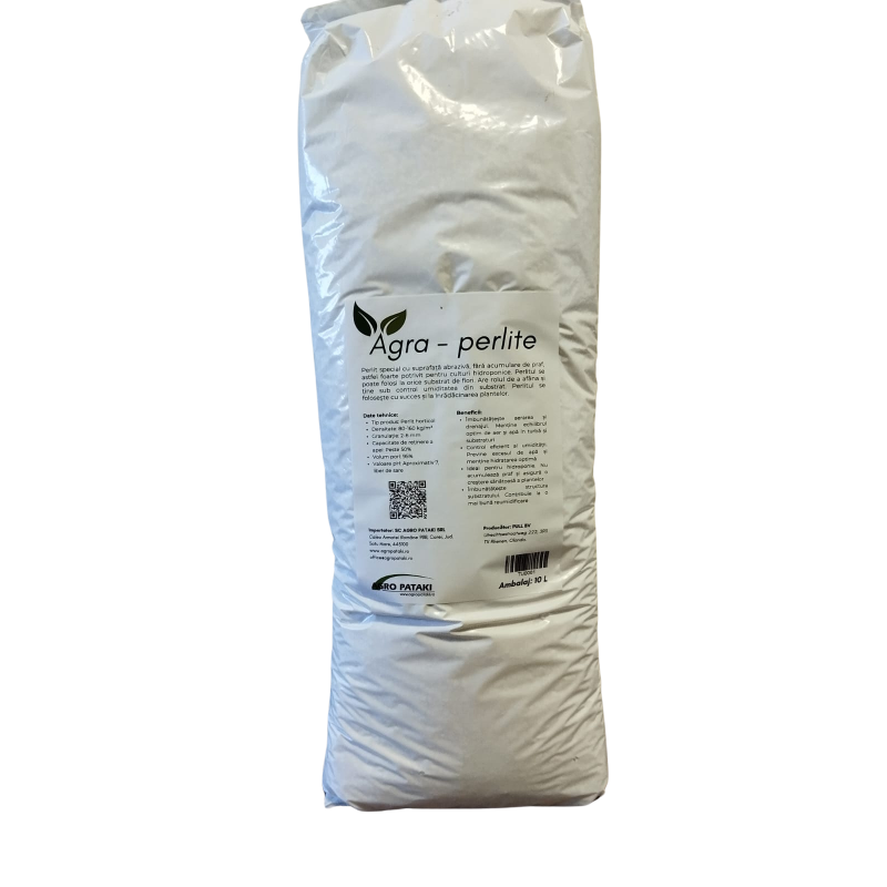 Perlit horticol, granulație 2–6 mm, pH neutru, pentru aerarea substraturilor