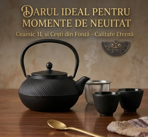 Set Ceremonia Ceaiului „Zen Tradition” – Ceainic din Fontă și 2 Cești fonta Emailata
