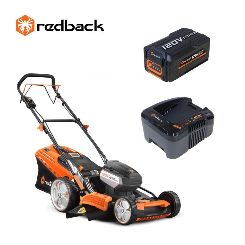 Redback Pachet Masina de tuns gazon acumulatori 120V, 520mm, 60L, autopropulsie, acumulator 120V/3Ah, incarcator 120V/3.5A