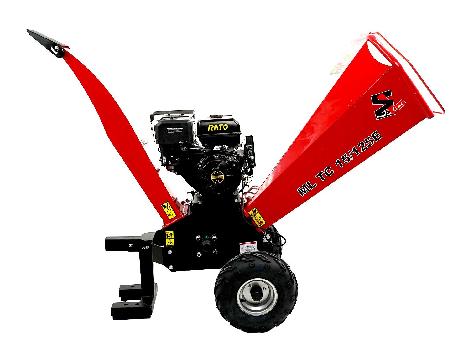Tocator de crengi si resturi vegetale,motor 15CP,benzina,pornire electrica diametru lemn 120 mm rezervor 6,5 L lame duble reversibile roti de transport