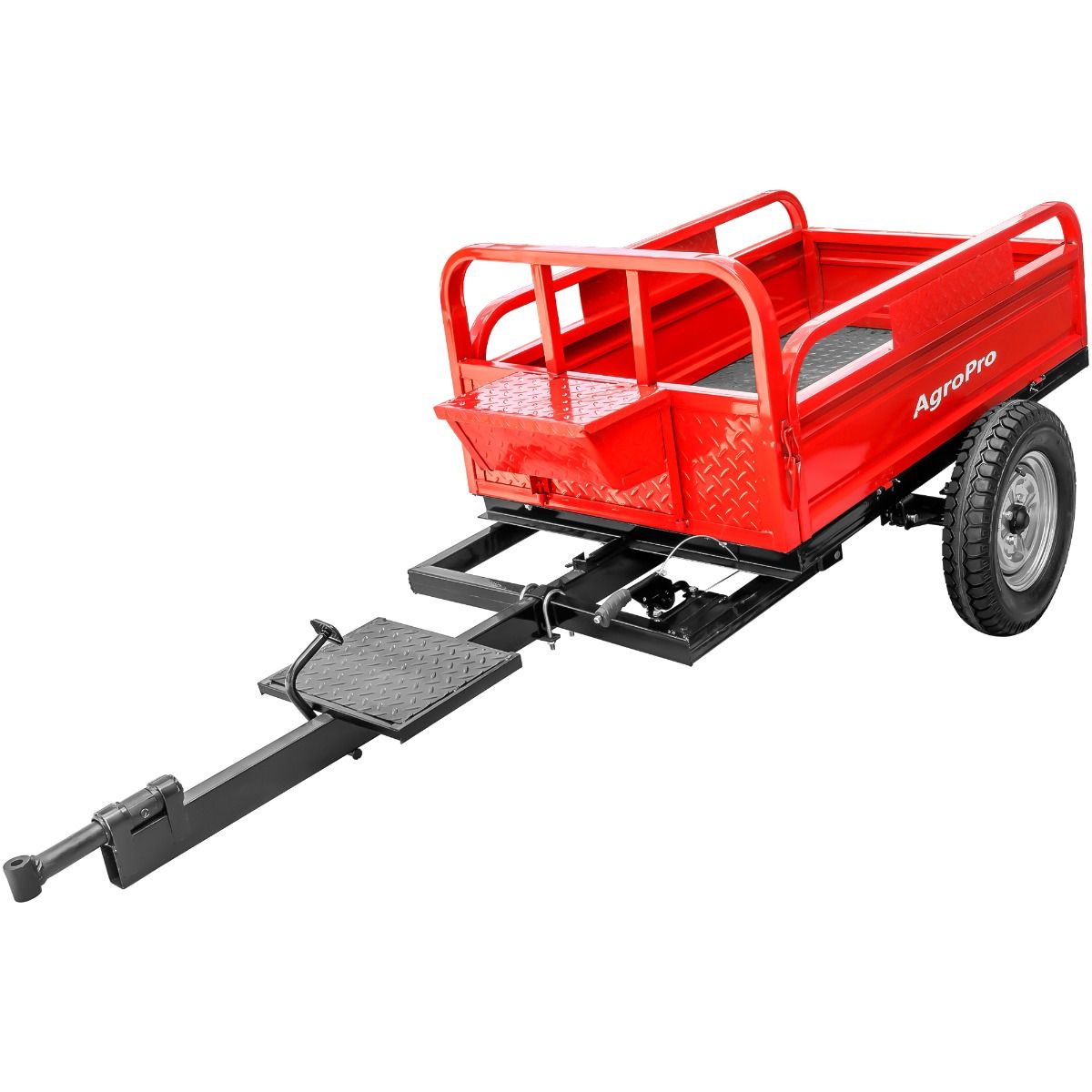 Remorca REM 700 capacitate max 550 kg roti 5.00-12" dimensiuni bena 138x89x28 cm basculare frana de mana frana picior