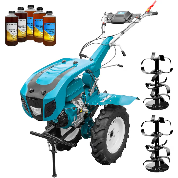 MOTOCULTOR DKD CU ULEIURI, HS 1100 D NEW,18CP BENZINA + 2L Ulei motor, 3L ulei transmisie, freze laterale( 3 + 1+ T)