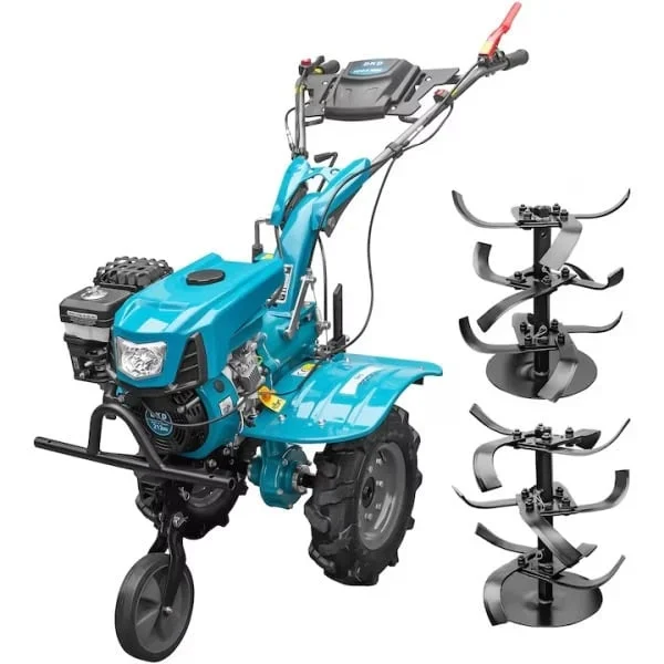 Motocultor DKD 100B NEW motor 7 CP benzina 2+1 viteze latime lucru 50-89 cm freze roti cauciuc 4.00x8" capota cu far LED+3L ulei
