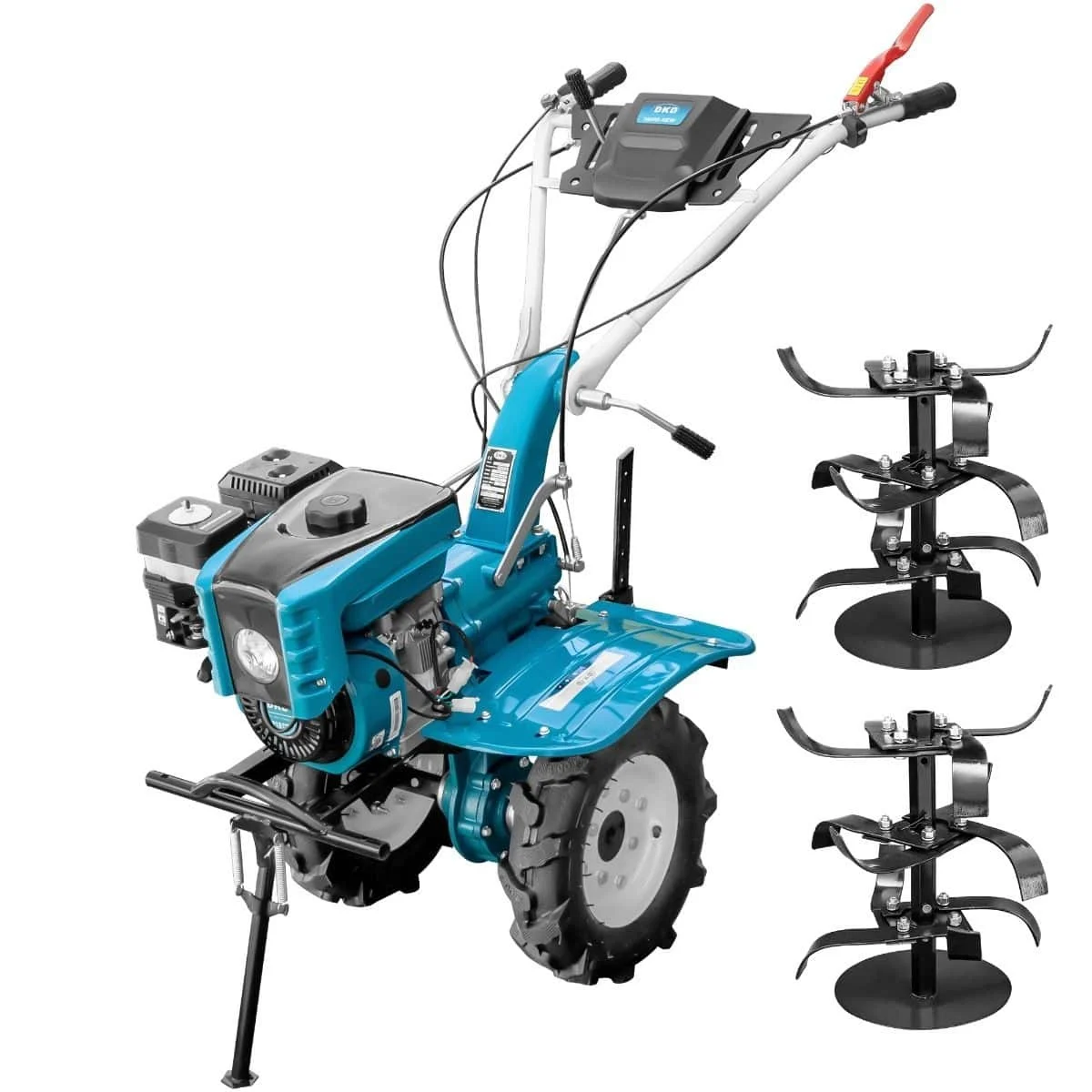 MOTOCULTOR DKD, HS1000B NEW ( 7,5CP BENZINA) CAPOTA CU FAR LED + ROTI ANVELOPE TIP ATV(19/7-8), FREZE LATERALE 2+1+1