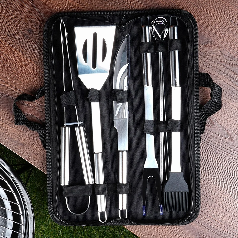 Set Aceesorii pentru Gratar/BBQ Inox, 10 piese + Husa, Barbeque Edition